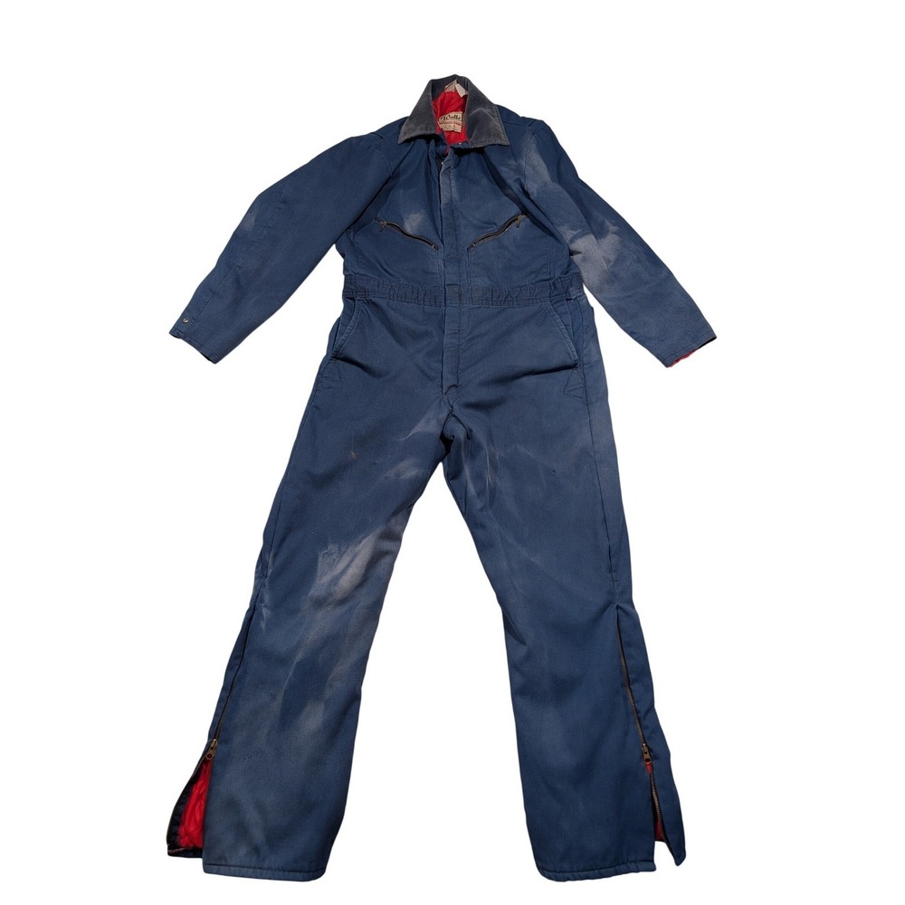 Vintage Walls Blizzard-Pruf Insulated Coveralls Navy Blue Workwear Made in USA